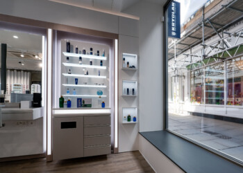Shop window and product display cabinetry at Kryolan Covent Garden Shop window and product display at Kryolan Covent Garden