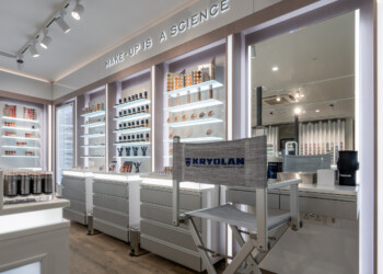 Make up displays at Kryolan store Covent Garden Make up displays and artists chair at Kryolan store Covent Garden