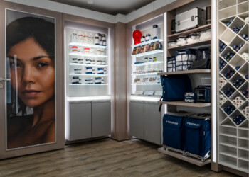 Illuminated product displays at Kryolan Covent Garden illuminated product displays at Kryolan Covent Garden