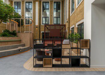 Room divider in atrium Room divider in office atrium