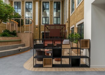 Room divider in atrium Room divider in office atrium