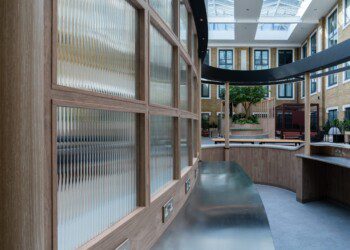 Interior glazing and bespoke joinery at One Arlington Square Interior glazing in office atrium