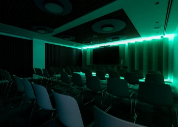 Conference room with LED lighting at Olympia Henley Suite conference room with green led lighting