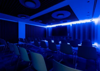 Conference room with LED lighting at Olympia Henley Suite Conference room lit with blue led lighting