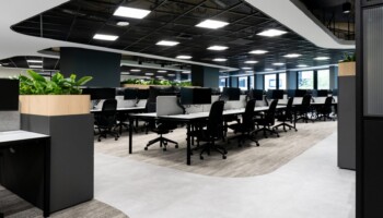 Open plan office at Acturis Hatton Garden Open plan office at Acturis office fit out in Hatton Garden