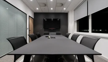 Arlington Square 3rd Floor SCC office meeting room SCC Meeting room on 3rd floor Arlington Square with large black table and chairs