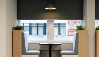 Booth seating at Acturis office Hatton Garden Booth seating at Acturis office fit out in Hatton Garden