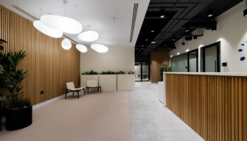 Reception area at Acturis office Hatton Garden Reception area at Acturis office fit out in Hatton Garden