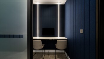 Work pod at Acturis office Hatton Garden Navy work pod at Acturis office fit out in Hatton Garden